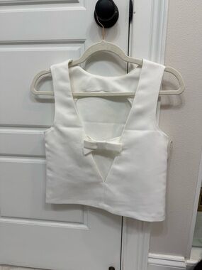 H&M White Bow Detail Top